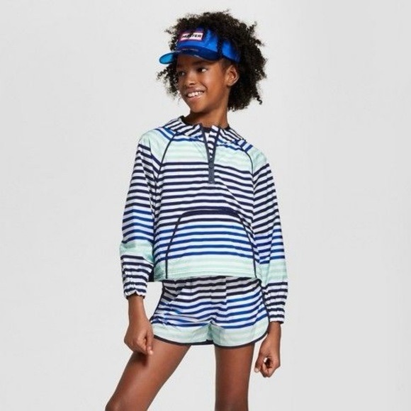 Hunter For Target Girls Pullover Windbreaker Jacket Blue/White Striped S (6/6x) - Picture 6 of 6
